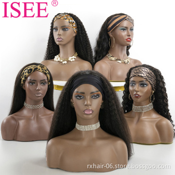 Remy Pre Color Natural 4C Breaded Bulk Ladies Virgin Hair Wig With Headband Quiesha Deep Wave Vergin Headband Wigs Human Hair